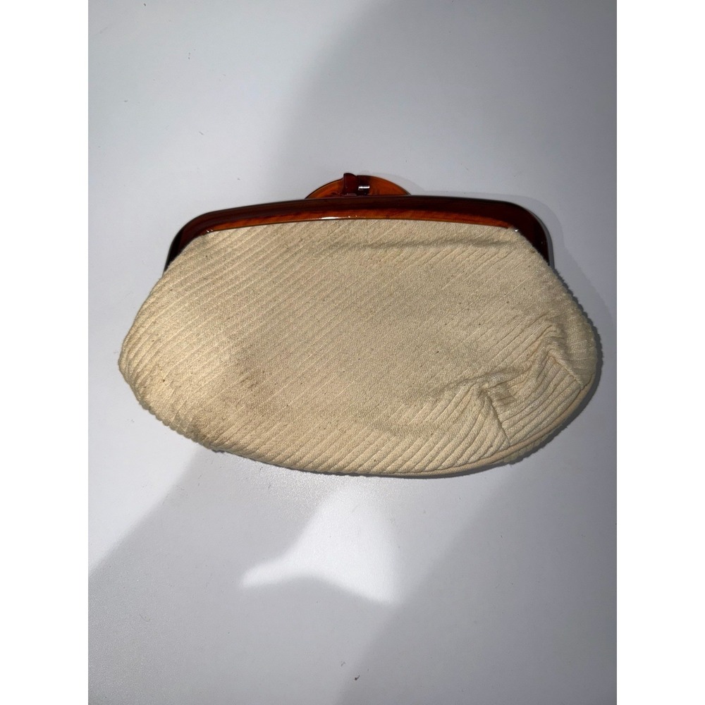Small Brown Corduroy Purse Bakelite Top Clasp Frame VTG Evening Clutch J